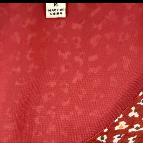Madewell Red Floral Peasant Blouse Long Sleeve V-Neck Boho Top Women’s M - Picture 2 of 4